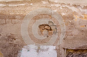 Crumbled off stucco white brick wall wallpaper background backdrop