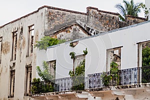 Crumbling colonial buildings in Casco Viejo Historic Center in Panama Ci