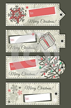 Crumple christmas labels with place for text, vect