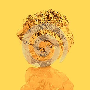 Crumpled aluminum foil ball in egg shape photo