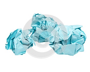 Crumpled balls blue paper isolated on the white background