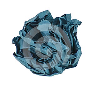Crumpled blue paper ball isolated on the white background