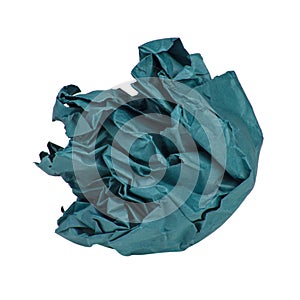 Crumpled blue paper ball isolated on the white background