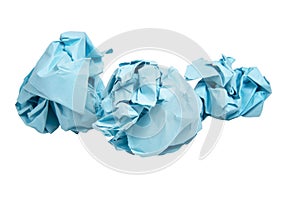 Crumpled blue paper balls isolated on the white background