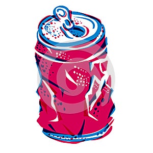 Crumpled can of soda Risograph