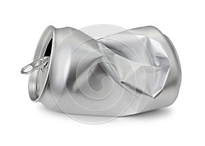 Crumpled empty blank can, Realistic photo image.