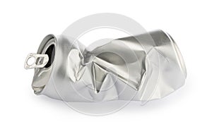 Crumpled empty blank soda or beer can garbage. Crushed junk can recycle isolated clipping path