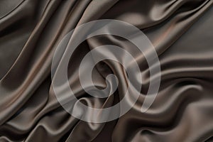 Dark brown fabric texture close-up. Crumpled and folded nylon Oxford cloth with smooth surface. No background distractions. photo