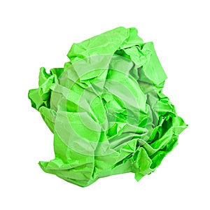 crumpled green paper ball isolated on white