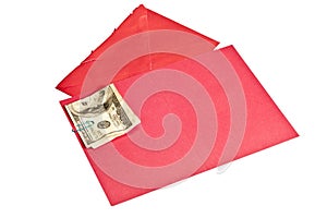 Crumpled Hundred Dollar Bill Inside Blank Red Greeting Card