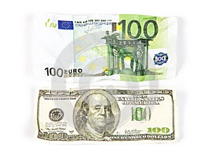 Crumpled hundreds dollar vs euro