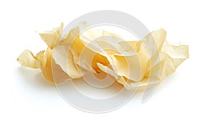 Crumpled kraft paper sheet isolated on white, top view