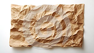 Crumpled kraft paper sheet isolated on white, top view