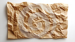 Crumpled kraft paper sheet isolated on white, top view