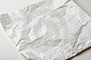 Crumpled and lined sheet of paper on white photo