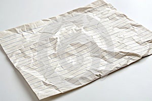 Crumpled and lined sheet of paper on white photo
