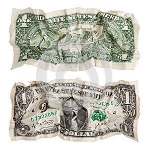 Crumpled one dollar bill