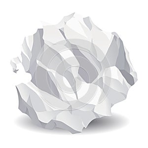 Crumpled paper ball icon. Realistic garbage, bad idea symbol, crushed piece of paper. Throw rumple grunge sheet. Mistake