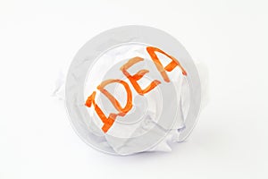 Crumpled paper ball with word idea