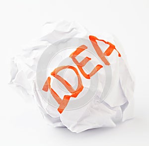 Crumpled paper ball with word idea