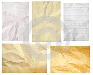 Crumpled paper collection isolated