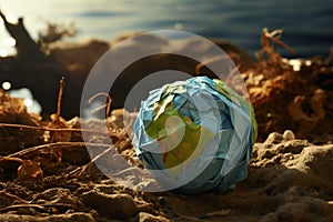Crumpled paper Earth symbolizes degradation, a plea for environmental awareness
