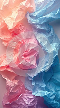 Crumpled Paper Texture in Pastel Pink, Blue, and Purple Hues. Background for Instagram Story, Banner