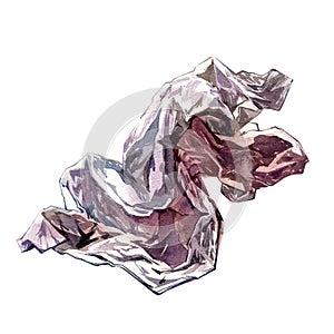 Crumpled pink paper texture isolated on white background. Watercolor hand drawing detailed illustration. Art for design