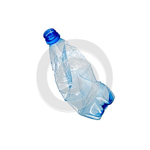 Crumpled plastic bottle. garbage waste white background