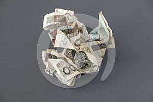 Crumpled polish money PLN. Inflation concept