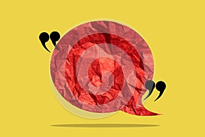 Crumpled red sheet of paper. Chat icon. Thought concept. Paper texture. Background for designers. Paper layout