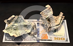 Crumpled usa dollar ball, business concept. Wrinkled dollar bill