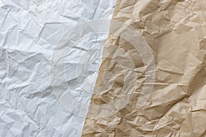 Crumpled used brown and white wrapping paper texture background