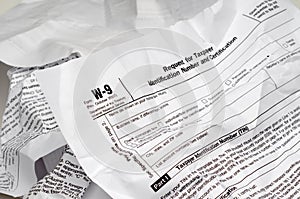 Crumpled W-9 income tax form