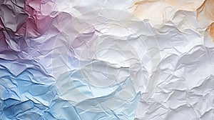 Crumpled white paper texture pattern. Rough grunge old blank. White clean crumpled paper background. Crumpled empty paper template