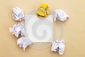 crumpled yelllow and white paper as a concept creative idea and innovation.