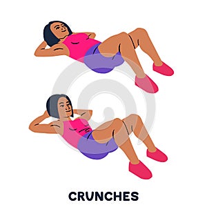 Crunches. Sport exersice. Silhouettes of woman doing exercise. Workout, training.