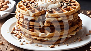 Crunchy Almond Delight A Nutty Twist on National Waffle Day.AI Generated