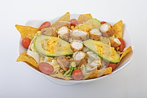 Crunchy Chicken Avocado Salad  on white