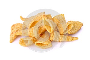 Crunchy corn snacks on a white background