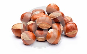Crunchy Hazelnuts on White Background