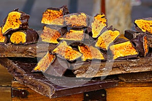 Crunchy honeycomb candy chocolate