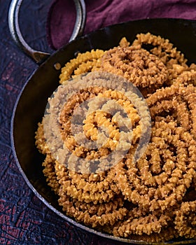 Crunchy murruku or chakli-rice flour pretzels