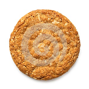 Crunchy oat and wholemeal biscuit isolated on white. Top view