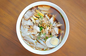 Crunchy Pork Soup Noodle or Guay Jub in Thai, a Thai-style Noodle photo