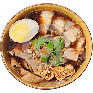 Crunchy Pork Soup with noodle isolated, Chinese food menu kuay j