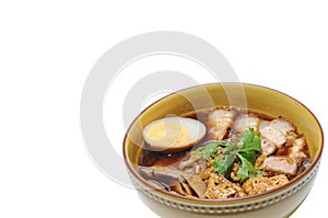 Crunchy Pork Soup with noodle isolated, Chinese food menu kuay j