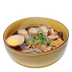 Crunchy Pork Soup with noodle isolated, Chinese food menu kuay j