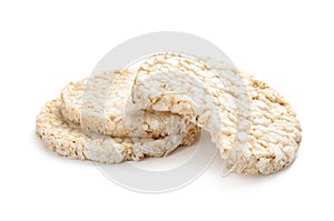 Crunchy rice cakes on white background.