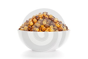 Crunchy Roasted Chana Masala in  white Ceramic bowl